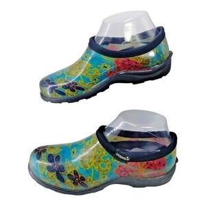 Sloggers Garden Clogs Waterproof Shoes Blue Teal Flowers Womens‎ Size 6